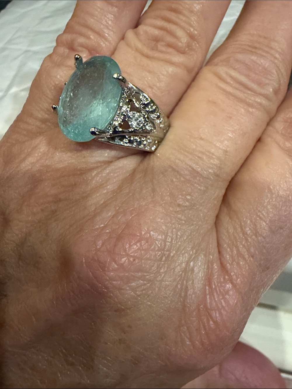 Silver Tone Ring with Aquamarine Blue Stone - Elegant Women’s Jewelry
